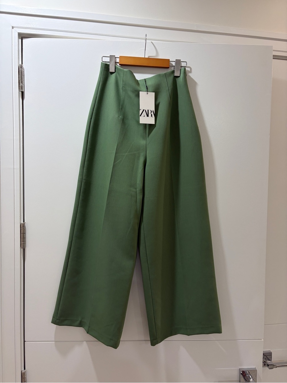 ZARA Sage Green Wide-Leg High-Waist Pants